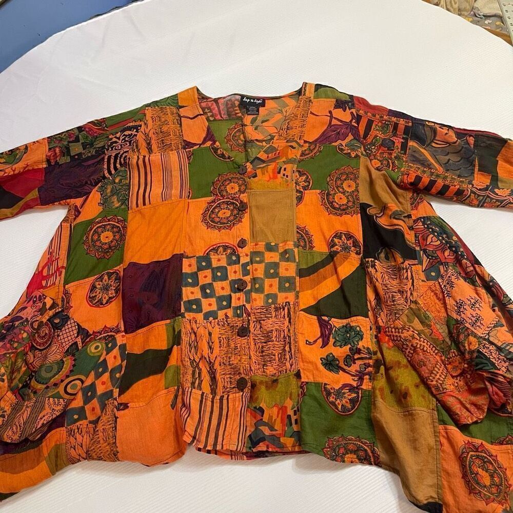 Step In Style Art To Wear Lagenlook Geometric Tunic Top One Size